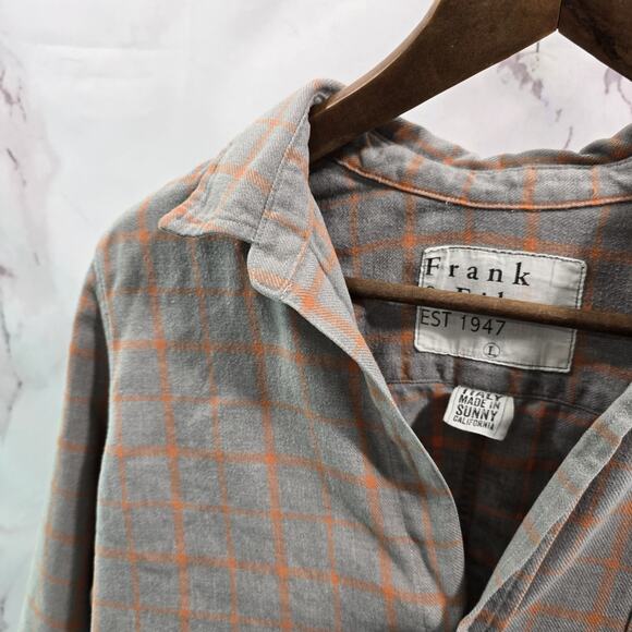 Frank & Eileen Shirt Womens Large Gray Orange Plaid Flannel Windowpane Barry - Picture 2 of 13